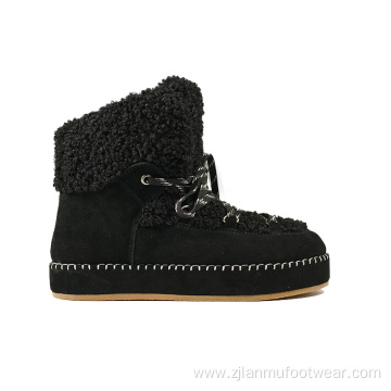 Top Quality Lamb Fur Lace Up Cotton-padded Shoes
